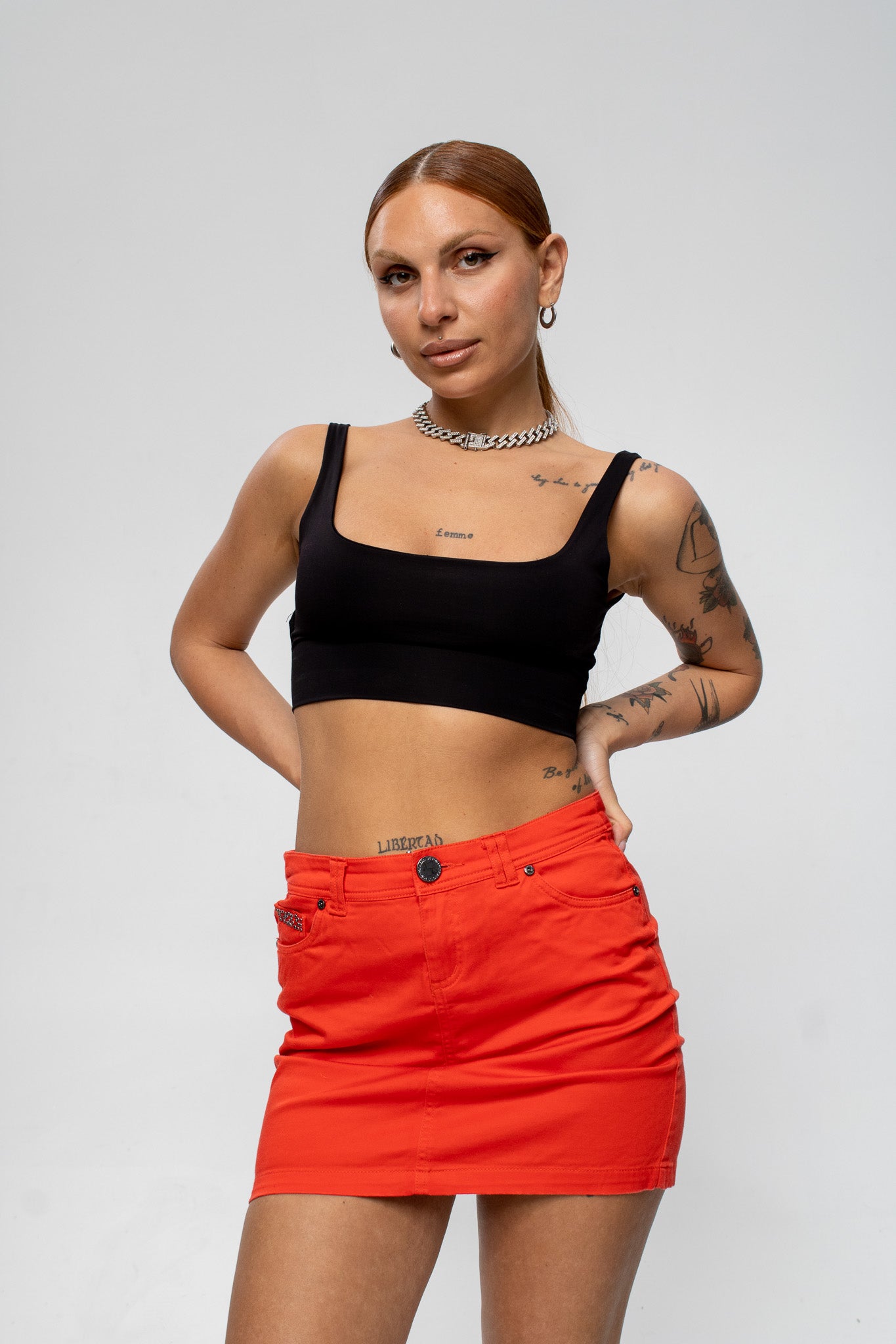 Jean red Skirt