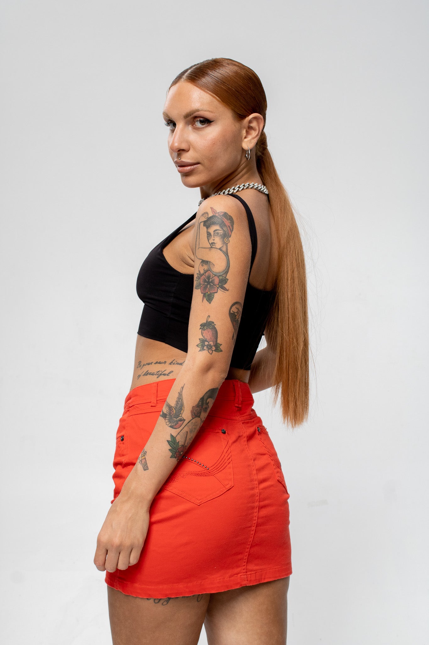 Jean red Skirt