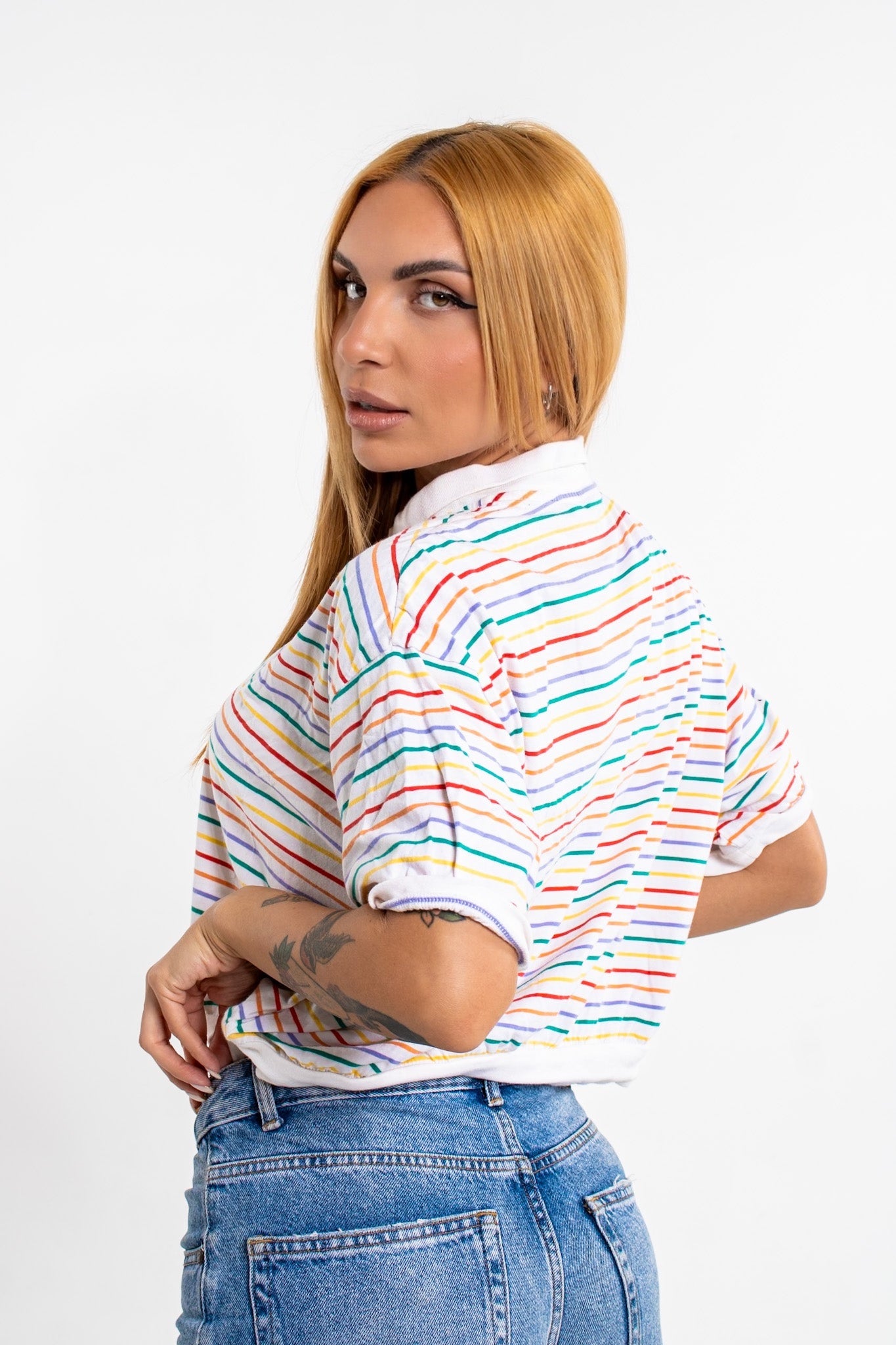 Nike multi stripe crop polo t-shirt