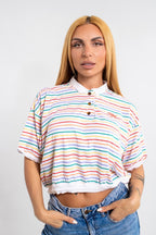Nike multi stripe crop polo t-shirt