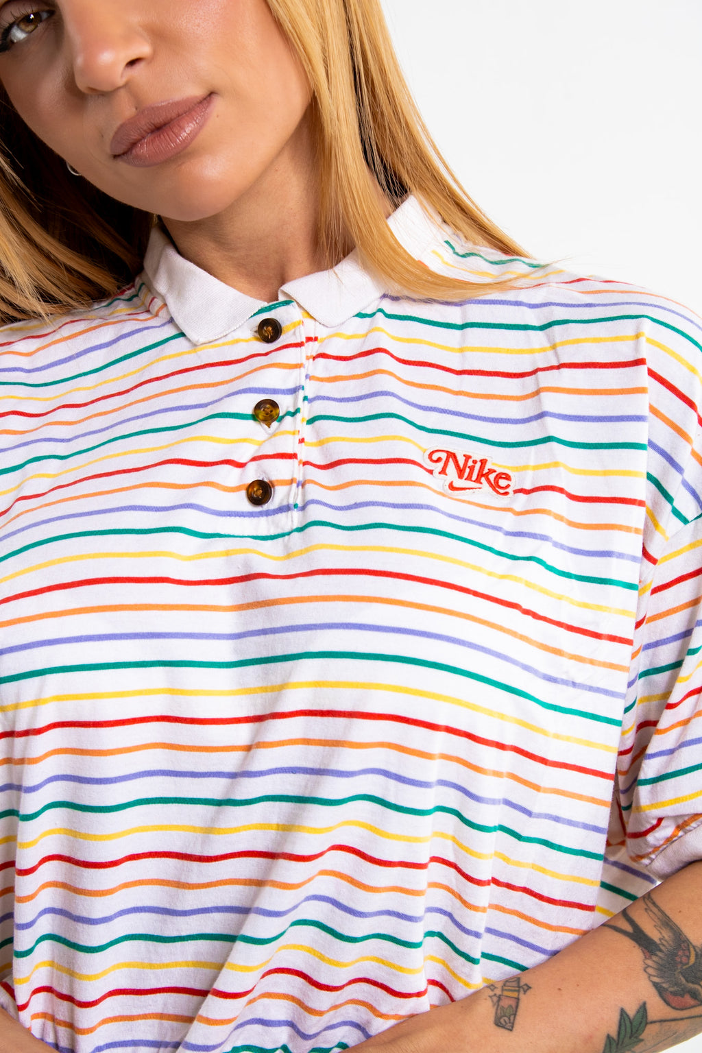 Nike multi stripe crop polo t-shirt