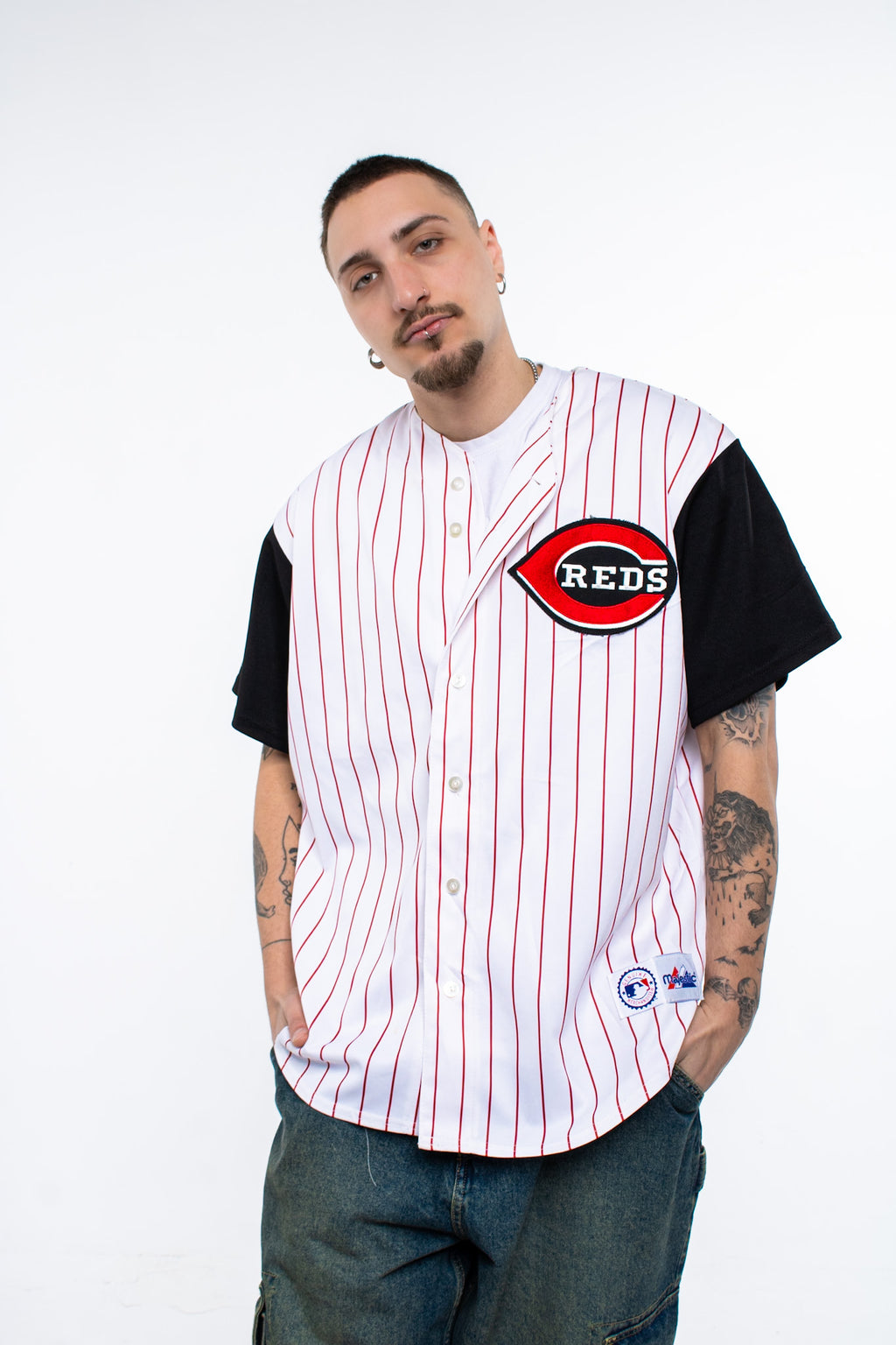 VINTAGE Y2K MAJESTIC CINCINNATI REDS WHITE BASEBALL JERSEY