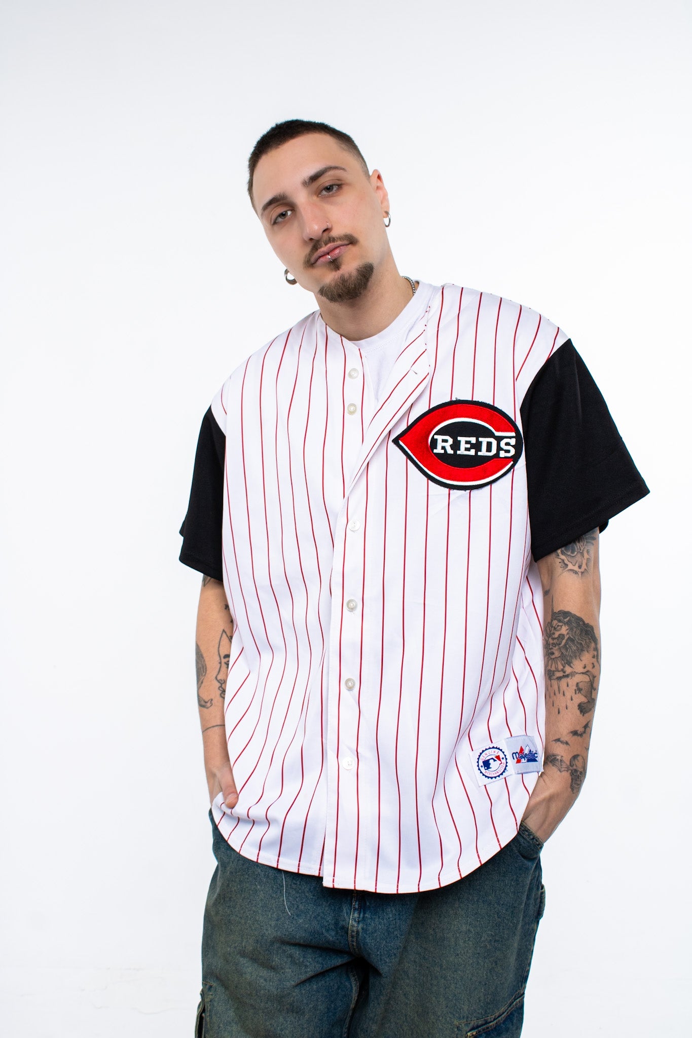 VINTAGE Y2K MAJESTIC CINCINNATI REDS WHITE BASEBALL JERSEY